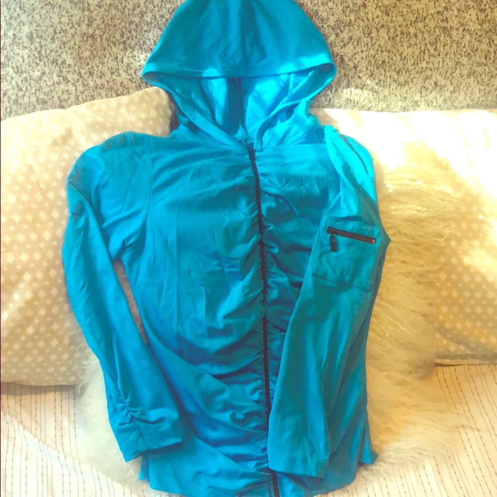 Bebe sport scrunched blue hooded zip up sz L